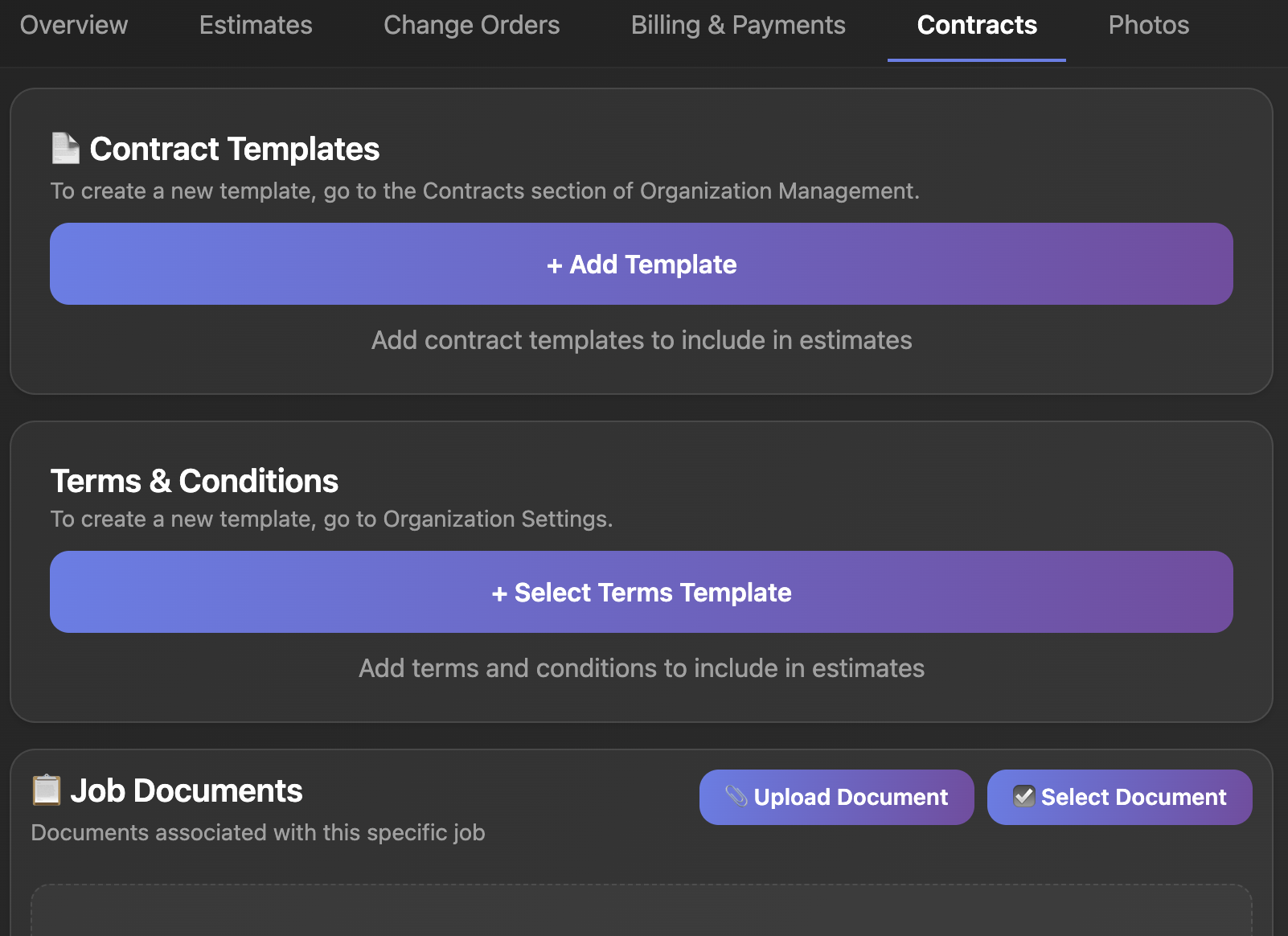 FieldFuze Contracts and Estimates screen showing professional roofing proposals