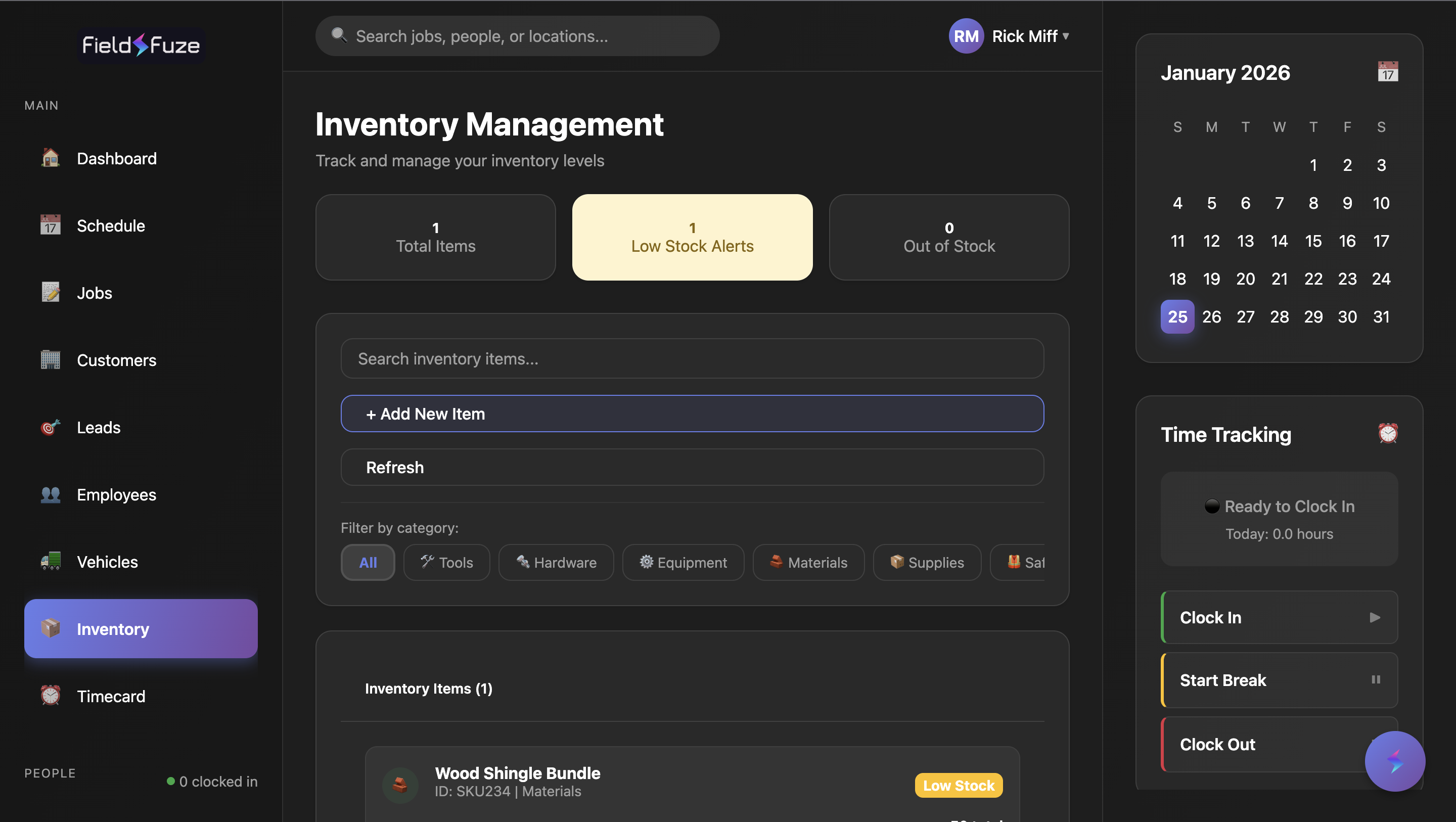 FieldFuze Inventory Management for roofing materials and supplies